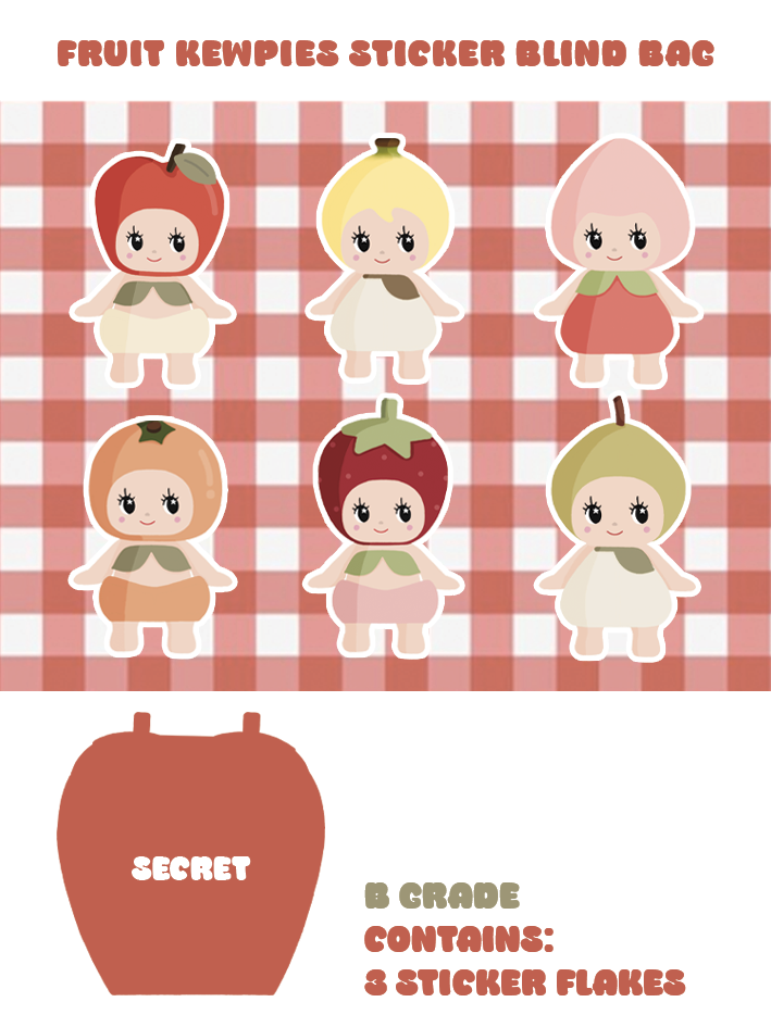 B grade - fruit kewpies 3 pcs sticker blind bag
